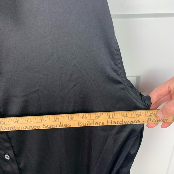 NWT Banana Republic Factory Large Tall LT Black Satin Shirt Dress Button Front - Picture 6 of 6